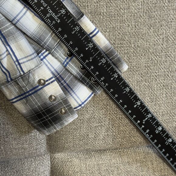 Ely Cattleman Mens Long Sleeve Pearl Snap Western Shirt XL Blue Black Plaid - Picture 12 of 12